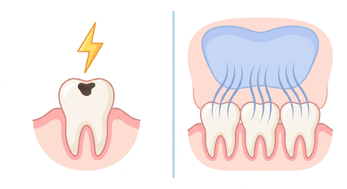 虫歯による歯痛と副鼻腔炎による歯痛の比較イラスト
